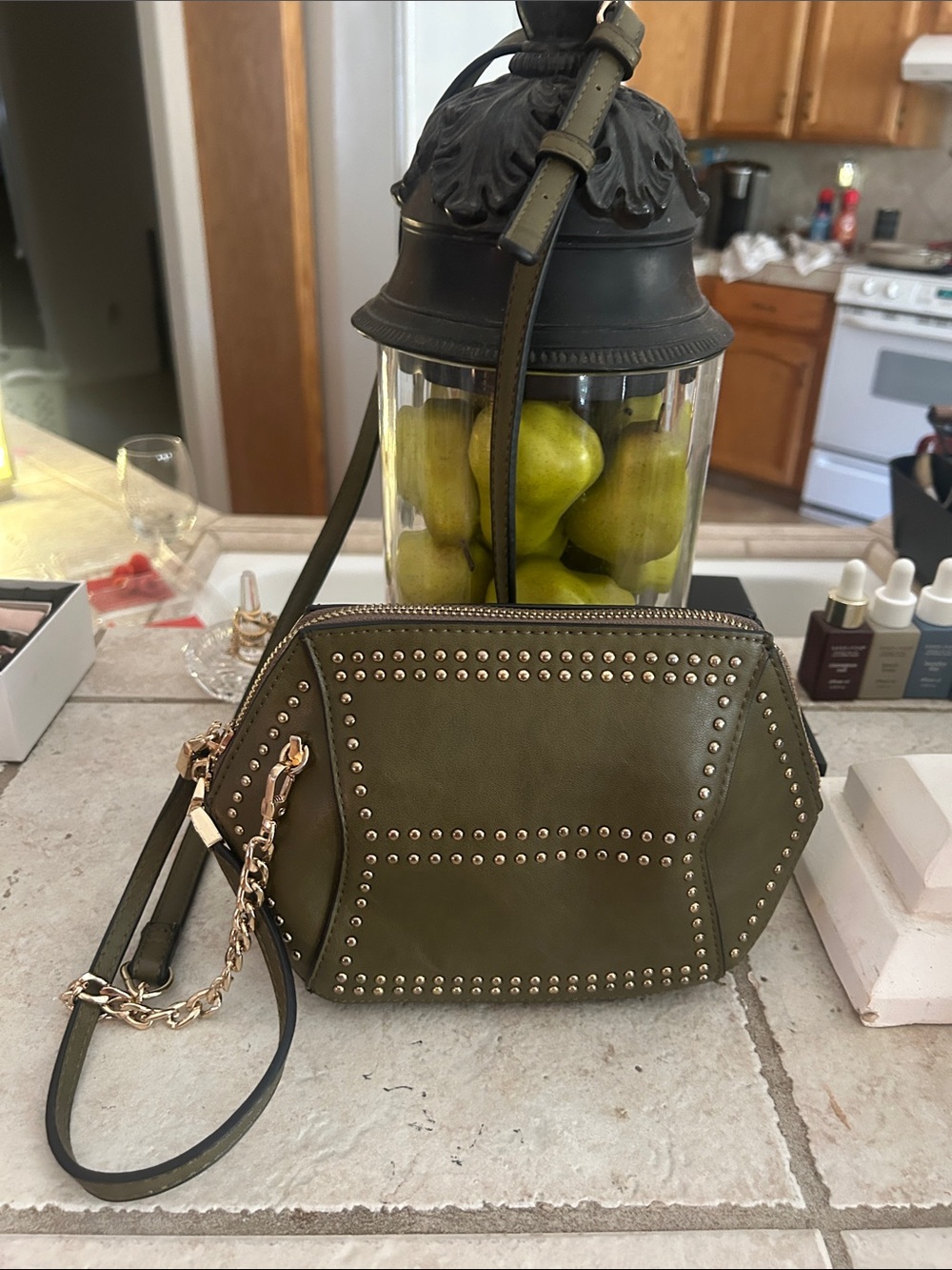 Urban Expressions Olive Green Studded Crossbody with Gold Chain VGUC